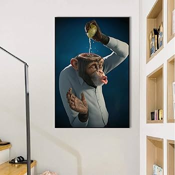 Amazon｜面白い猿レモンキャンバス絵画現代の家の装飾のポスター